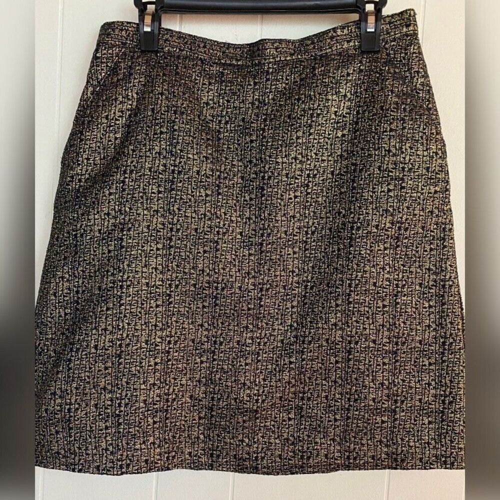 Tucker Skirt Women’s Large (13) Black Gold Metallic Shiny Preppy Office Academia